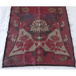 Antique Table Runner Art Nouveau Deco Period Red Gold Thread Black Floral